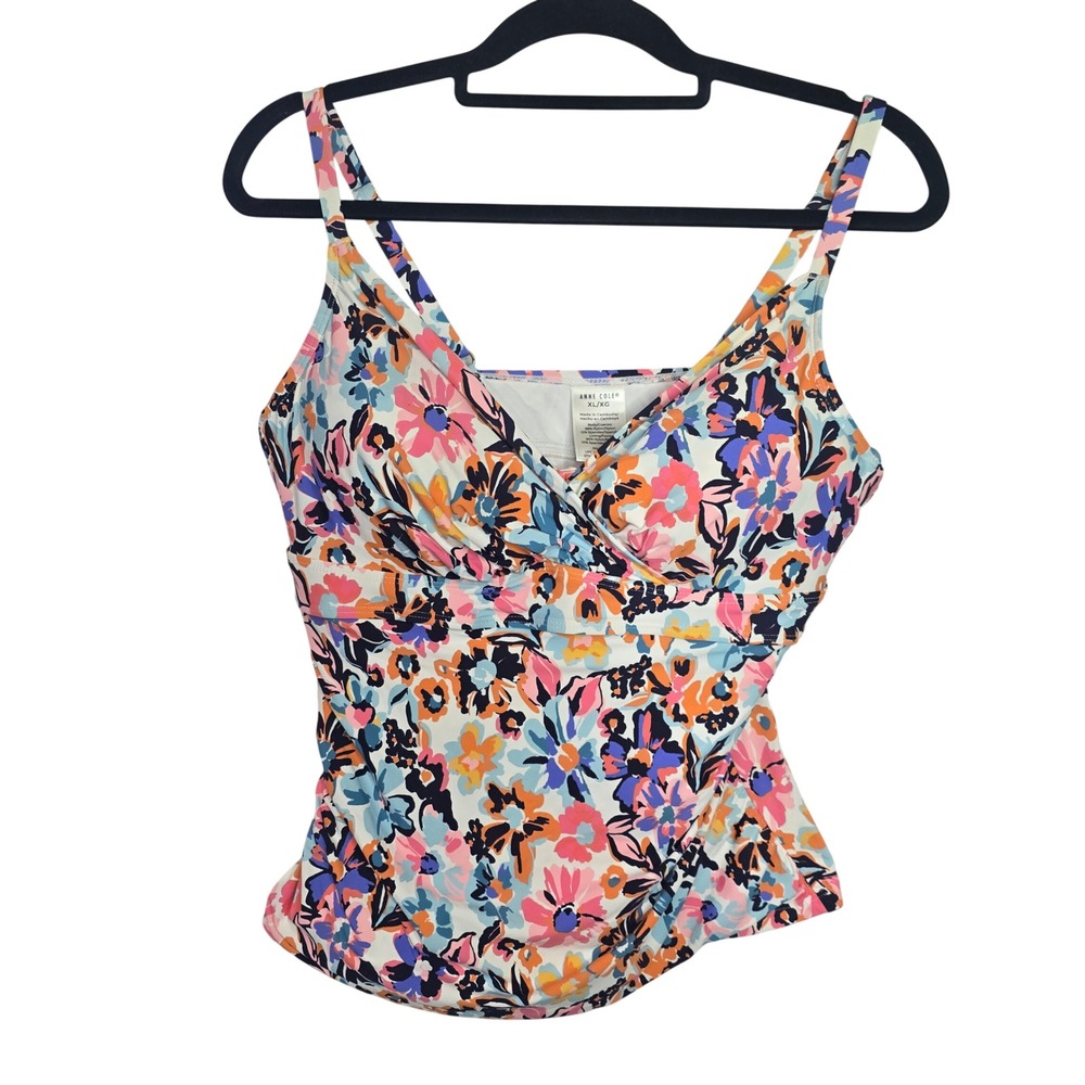 Anne Cole Tankini‎ Top Women XL Floral Nylon Spandex Tropical Swimwear